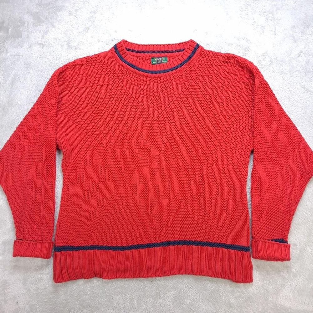 Colours by Alexander Julian Mens Large Red Textured Cotton Crewneck Sweater USA